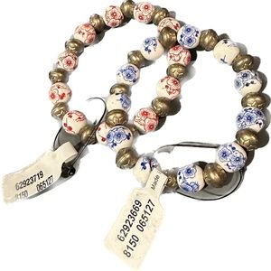 Free People Set of 2 stretch bracelets- Red Floral & Blue Floral. Retail $32